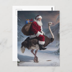 Carte Postale Père Noël et Ostrich