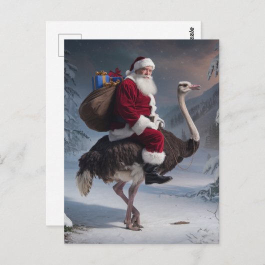 Carte Postale Père Noël et Ostrich (Devant / Derrière)