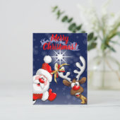 Carte Postale Père Noël et Reindeer Joyeux Noël Joyeux dessin an (Debout devant)