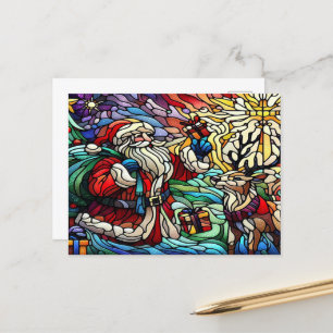 Carte Postale Père Noël et Reindeerts en Verre de Majestic