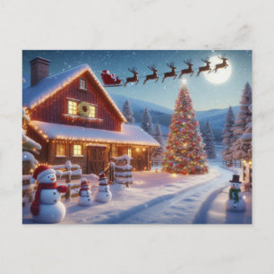 Carte Postale Père Noël et rennes