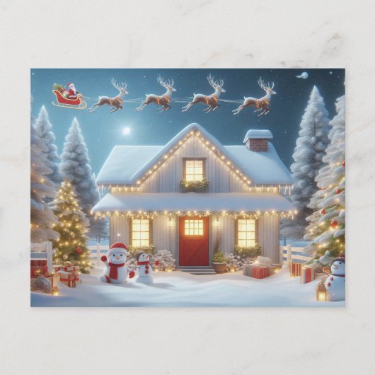 Carte Postale Père Noël et rennes (Devant)