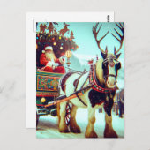 Carte Postale Père Noël et son cheval Wagon avec Antlers (Devant / Derrière)