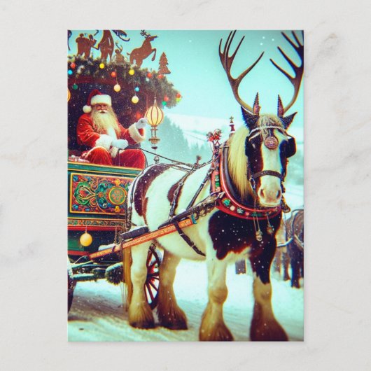 Carte Postale Père Noël et son cheval Wagon avec Antlers (Devant)