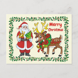 Carte Postale Père Noël et son renne