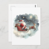 Carte Postale Père Noël et son soupir dans le ciel nocturne (Devant / Derrière)