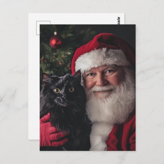 Carte Postale Père Noël et un chat noir (Devant / Derrière)