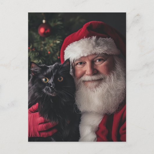 Carte Postale Père Noël et un chat noir (Devant)