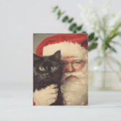 Carte Postale Père Noël et un mignon chat noir (Debout devant)