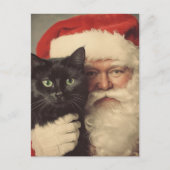 Carte Postale Père Noël et un mignon chat noir (Devant)