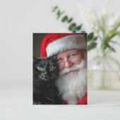 Carte Postale Père Noël et un mignon chat noir (Debout devant)