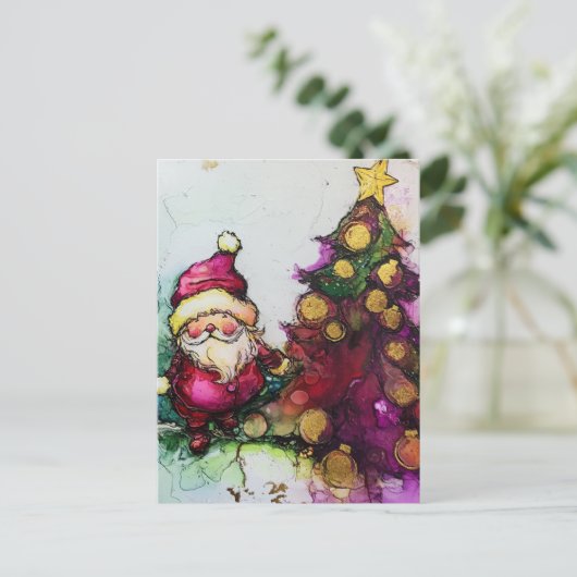 Carte Postale Père Noël et une encre d'alcool d'arbre de Noël (Debout devant)