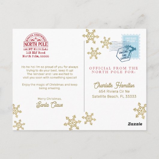 Carte postale père Noël Express Delivery pour enfa (Dos)