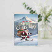 Carte Postale Père Noël festif dévalant les pentes enneigées (Debout devant)