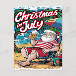 Carte Postale Père Noël festive se détendre par les vagues