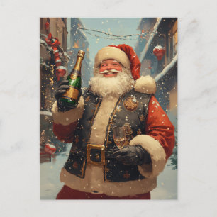 Carte Postale Père Noël fête avec Champagne