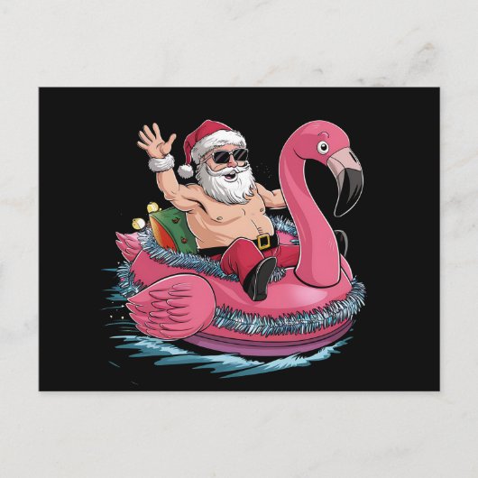 Carte Postale Père Noël Flamant rose Floatie Noël En Juillet Été (Devant)