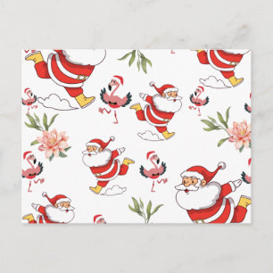 Carte Postale Père Noël Flamant Tropical Motif de Noël