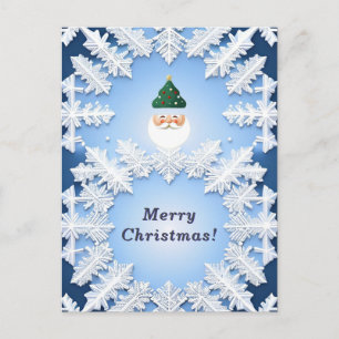 Carte Postale Père Noël flocon de neige tête festive Noël hiver