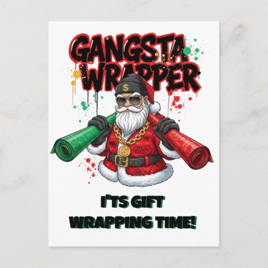Carte Postale Père Noël Gangsta Wrapper Noël (Devant)