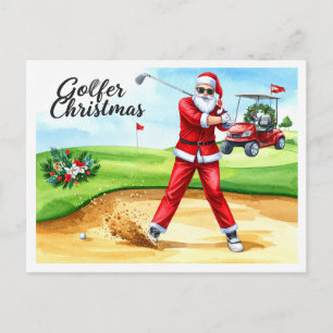 Carte Postale Père Noël golfeur Golf Noël Vacances