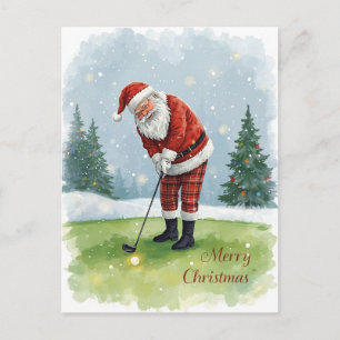Carte Postale Père Noël golfeur jouant au golf sur le vert à Noë