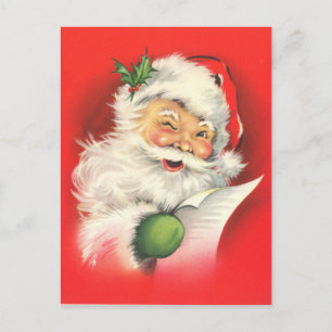 Carte Postale Père Noël Jolly Winking Lit Sa Liste