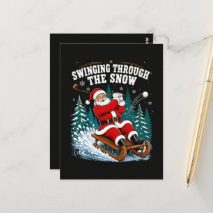Carte Postale Père Noël jouant au golf Joyeux Noël golfeur