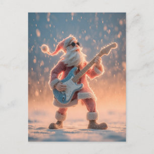 Carte Postale Père Noël jouant de la guitare électrique