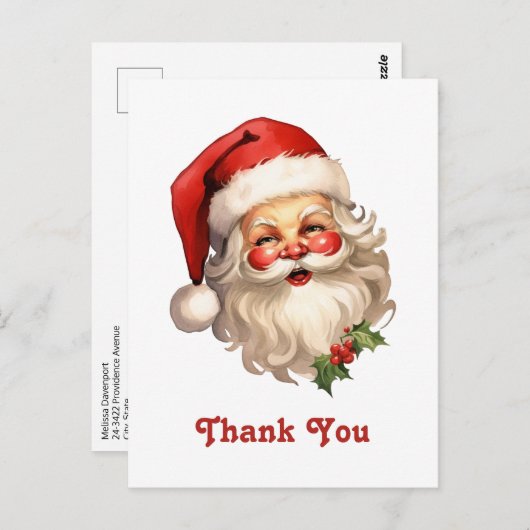 Carte Postale Père Noël joyeux et jolly rétro Merci (Devant / Derrière)