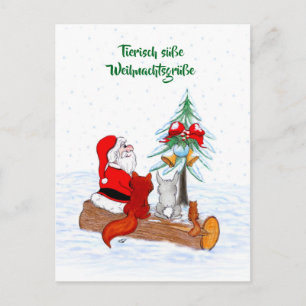 Carte Postale Père Noël Lapin Renard Écureuil, Allemand