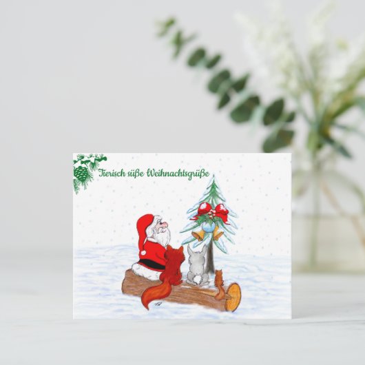 Carte Postale Père Noël Lapin Renard Écureuil, Allemand (Debout devant)