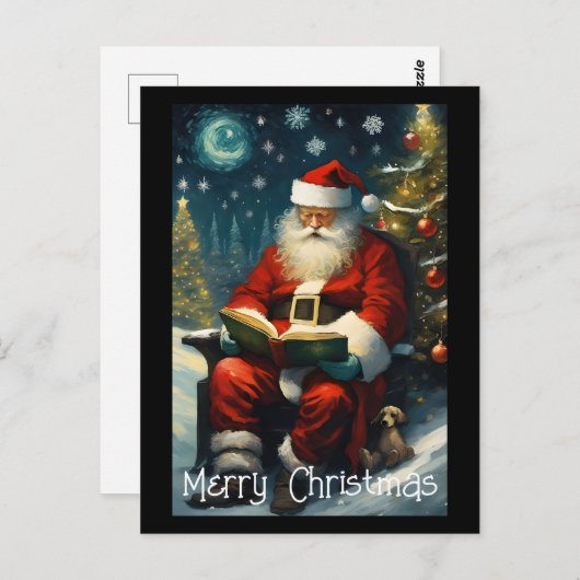 Carte Postale Père Noël Lecture Arbre de Noël (Devant / Derrière)