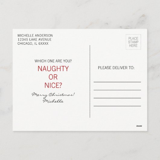 Carte postale père Noël List Naughty ou Nice Chris (Dos)