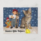 Carte Postale Père Noël Little Helpers - Chat & Elf (Devant)