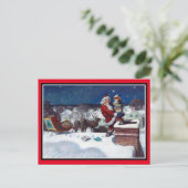 Carte Postale Père Noël livrant une brassée de livres (Debout devant)