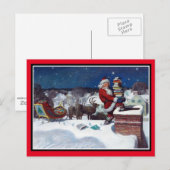 Carte Postale Père Noël livrant une brassée de livres (Devant / Derrière)