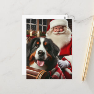 Carte Postale Père Noël livre un chien de montagne bernois