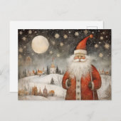 Carte Postale Père Noël lunaire joyeux dans un village neigeux (Devant / Derrière)