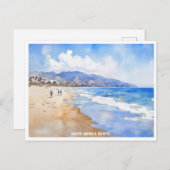 Carte Postale Père Noël Monica Beach, peinture à l'aquarelle de (Devant / Derrière)