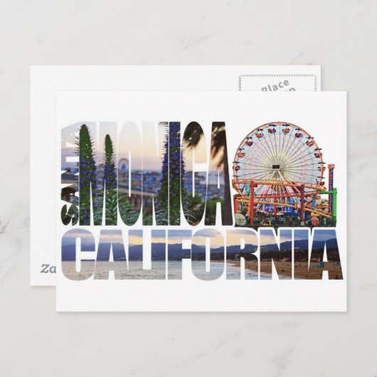 Carte Postale Père Noël Monica logo fleurs jetée plage (Devant / Derrière)