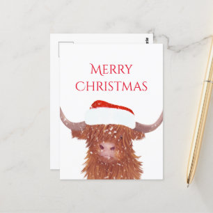 Carte Postale Père Noël Orange Highland Cow Joyeux Noël