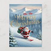 Carte Postale Père Noël parcourt une pente enneigée (Devant)