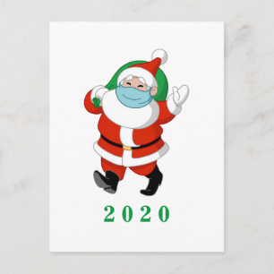 Carte Postale Père Noël personnalisable portant un masque médica