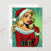 Carte Postale Père Noël Pinup : Pop Art Glam (Devant / Derrière)