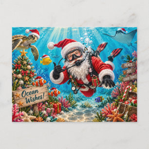 Carte Postale Père Noël Plongeur Noël Fêtes sous-marines de Noël