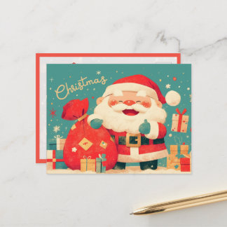 Carte Postale Père Noël préparant des cadeaux de Noël