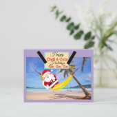 Carte Postale Père Noël réfrigération hamac & palmiers (Debout devant)