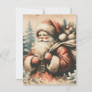 Carte Postale Père Noël rétro avec ornements