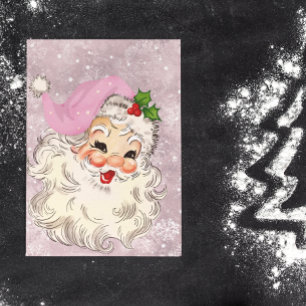 Carte Postale Père Noël rose rétro vintage Noël
